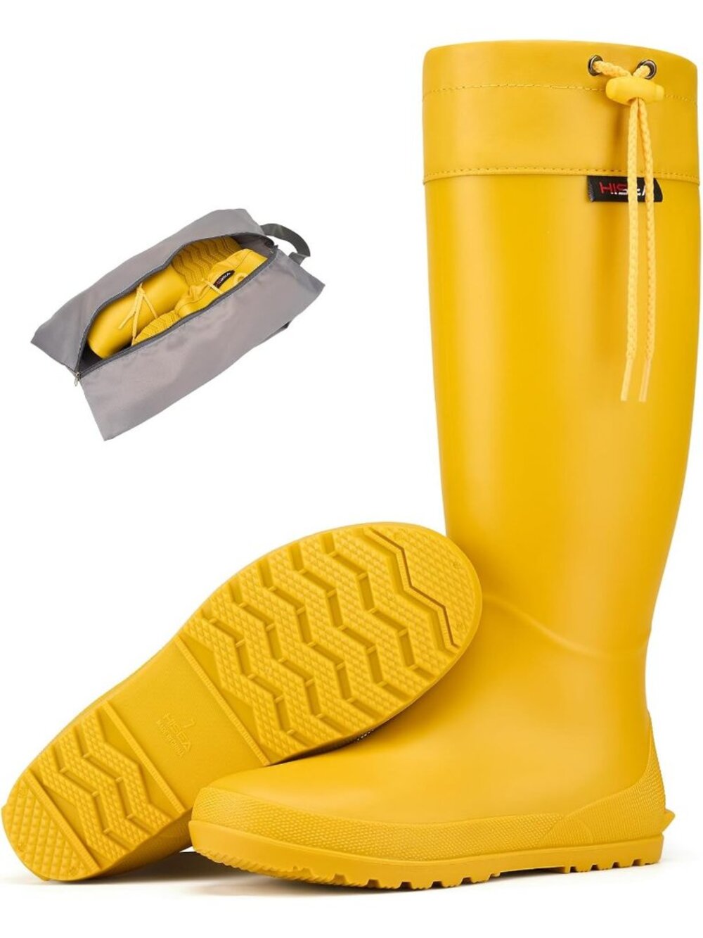 Women's Yellow Anti-Slip Sole Waterproof Knee High Rubber Mud Walking Rain Boots